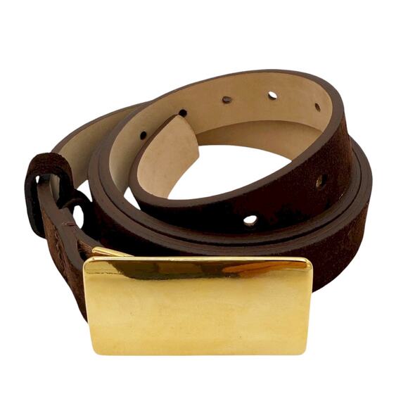 Heaven Mayhem Plate Belt in Gold and Chocolate Brown Suede Leather Size Small - Picture 4 of 7